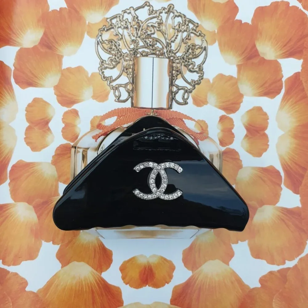 Chanel Black Acrylic Crystals Hair Clip Claw Pin Women Fashion Luxury Accessory